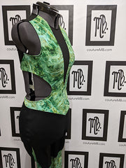 Marbled colour blocked unitard