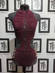 Leotard with cutouts, roushing, skirt & embellishments