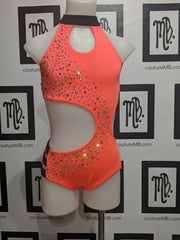 Neon leotard with cutouts and embellishments