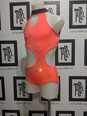 Neon leotard with cutouts and embellishments