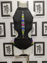 Multicolored strappy neon leotard