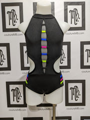 Multicolored strappy neon leotard