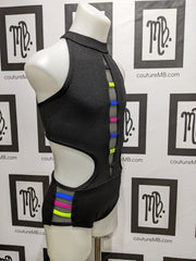 Multicolored strappy neon leotard