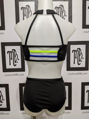 Multicolored strappy neon leotard