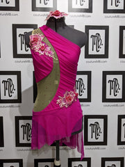 One shoulder leotard with skirt & embellishments