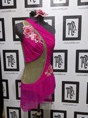 One shoulder leotard with skirt & embellishments