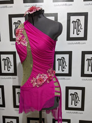 One shoulder leotard with skirt & embellishments