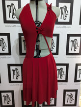 Abstract asymmetrical leotard with skirt and slit knots straps