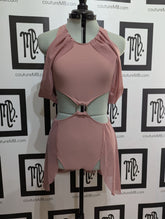 Leotard with draped arms, skirt and center ring