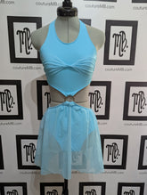 Leotard with mesh overlays, skirt, center ring