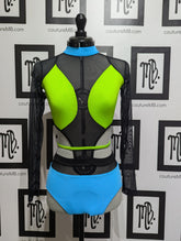 Neon flashy leotard with mesh and sleeves
