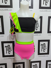 Neon flashy 2 two piece with ruffle