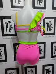 Neon flashy 2 two piece with ruffle