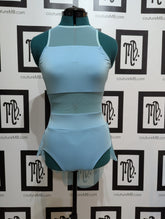 Geometric leotard with open back and skirt