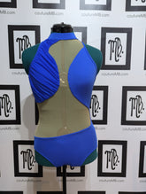 Nude mesh roushed strappy open back leotard