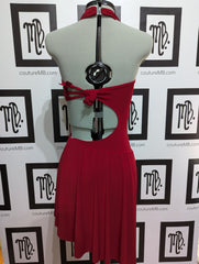 Abstract asymmetrical leotard with skirt and slit knots straps
