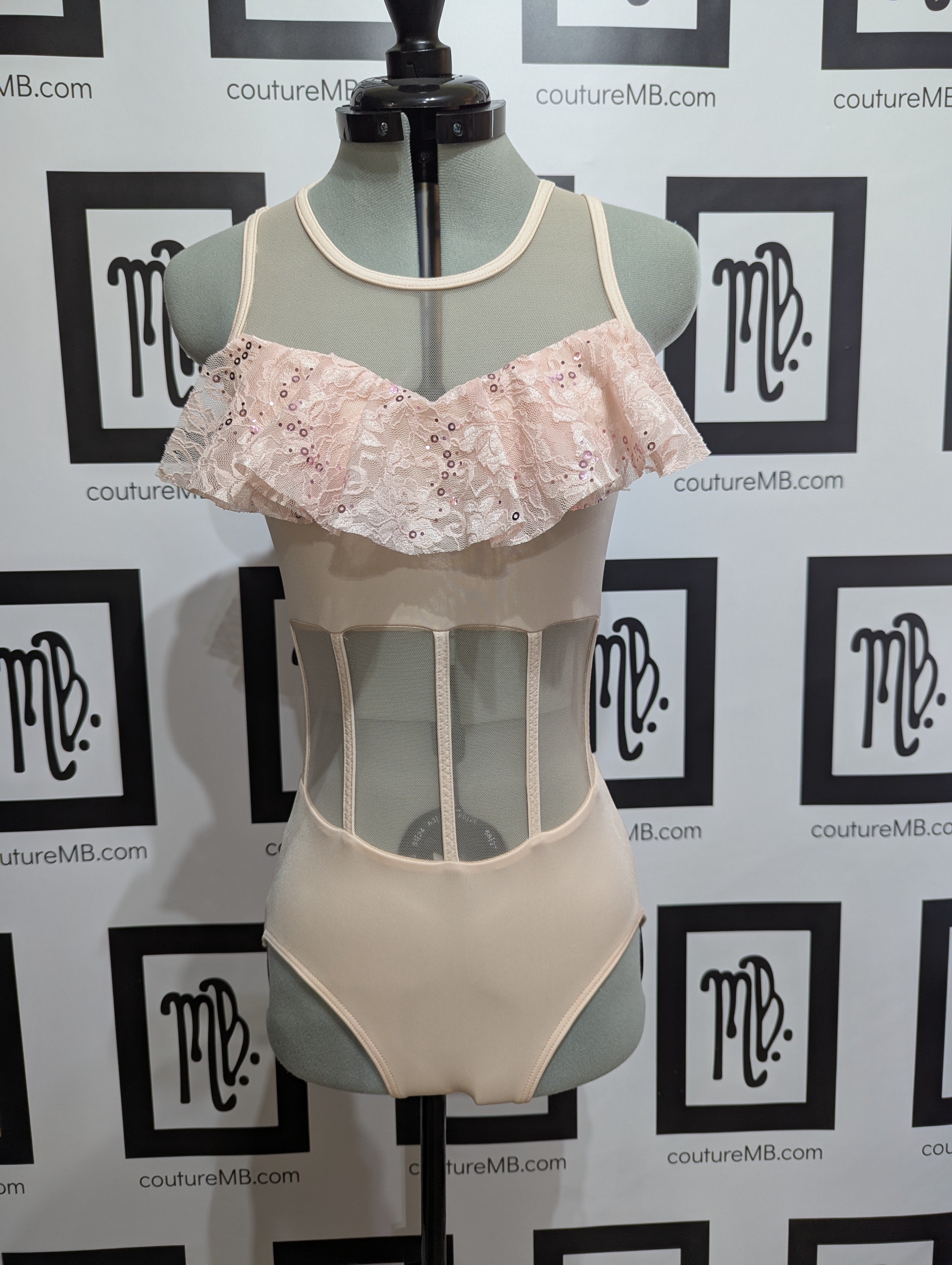 Corset leotard with lace ruffle