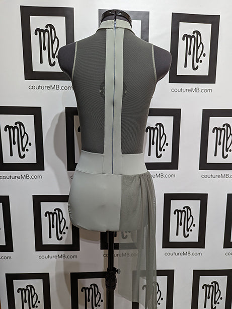 Geometrical leotard with side skirt and zipper