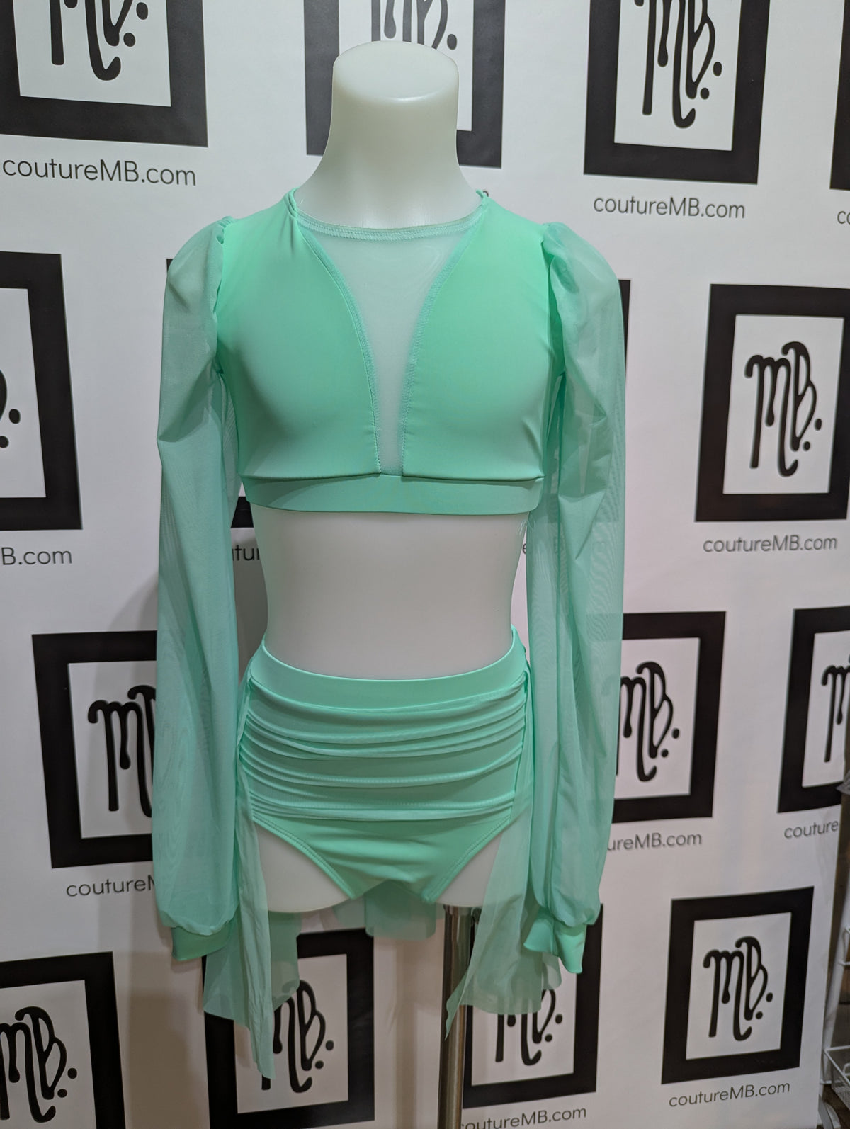 2 two piece leotard with sleeves skirt mesh overlay