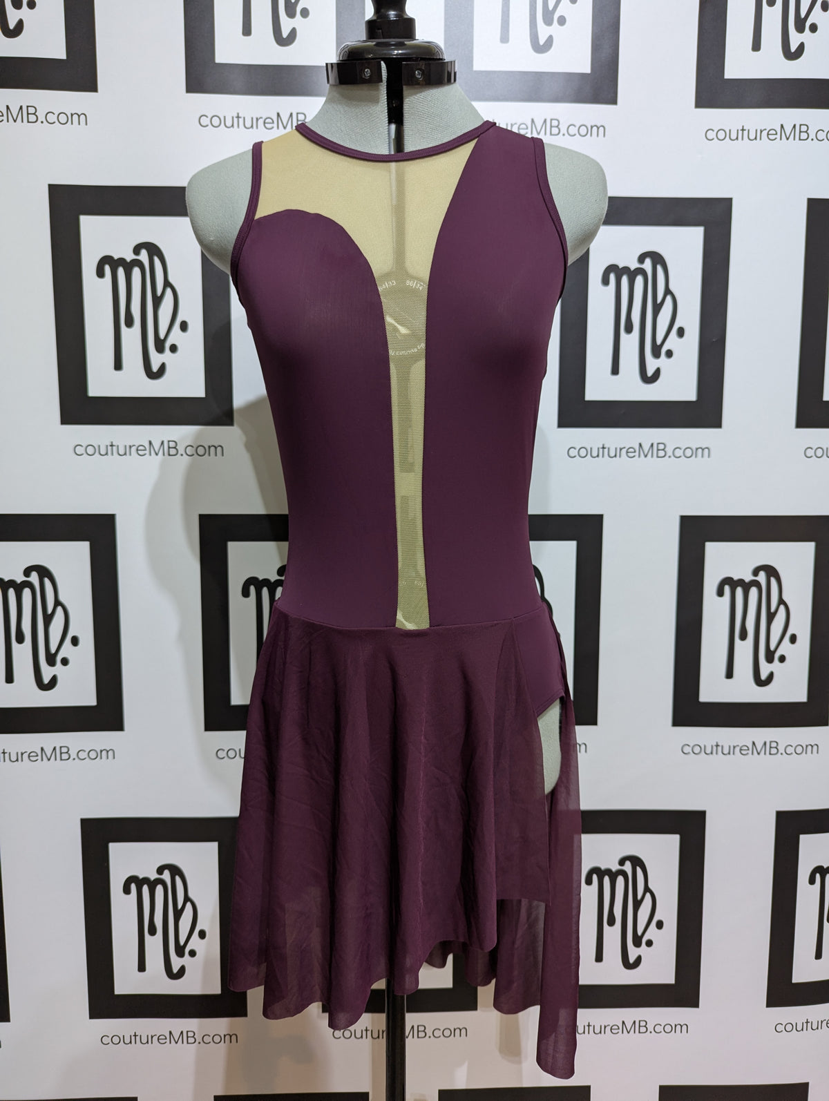 Asymmetrical deep dive leotard with skirt