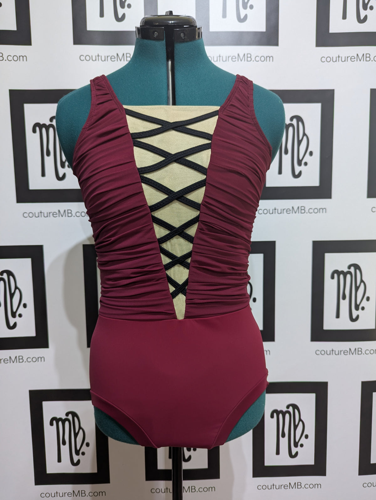 Wine lace-up leotard