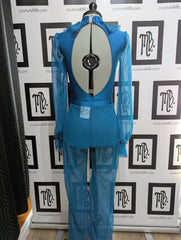 Teal turquoise MB 26 (adult small) ruffle leotard with mesh pant