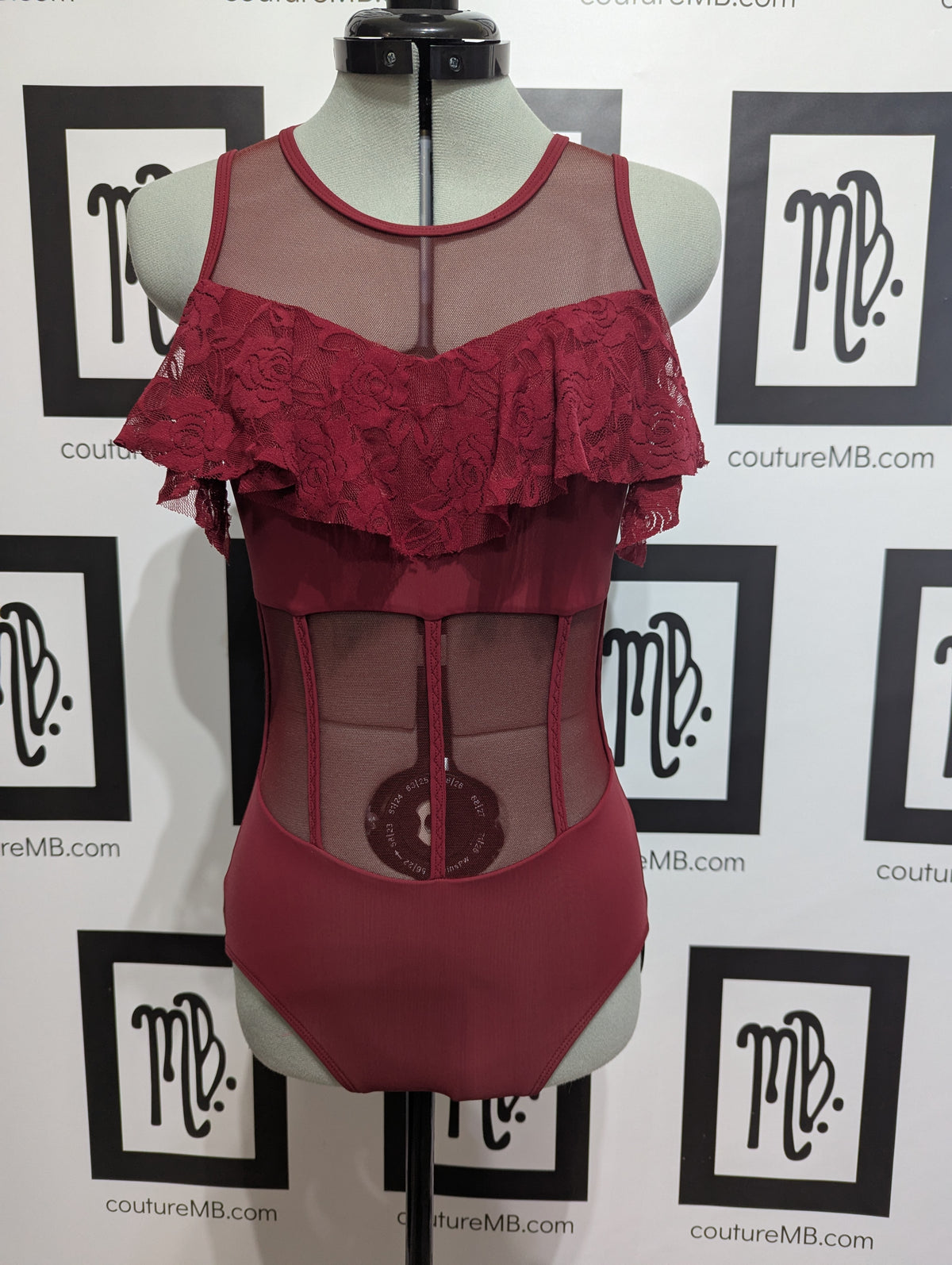 Corset leotard with lace ruffle
