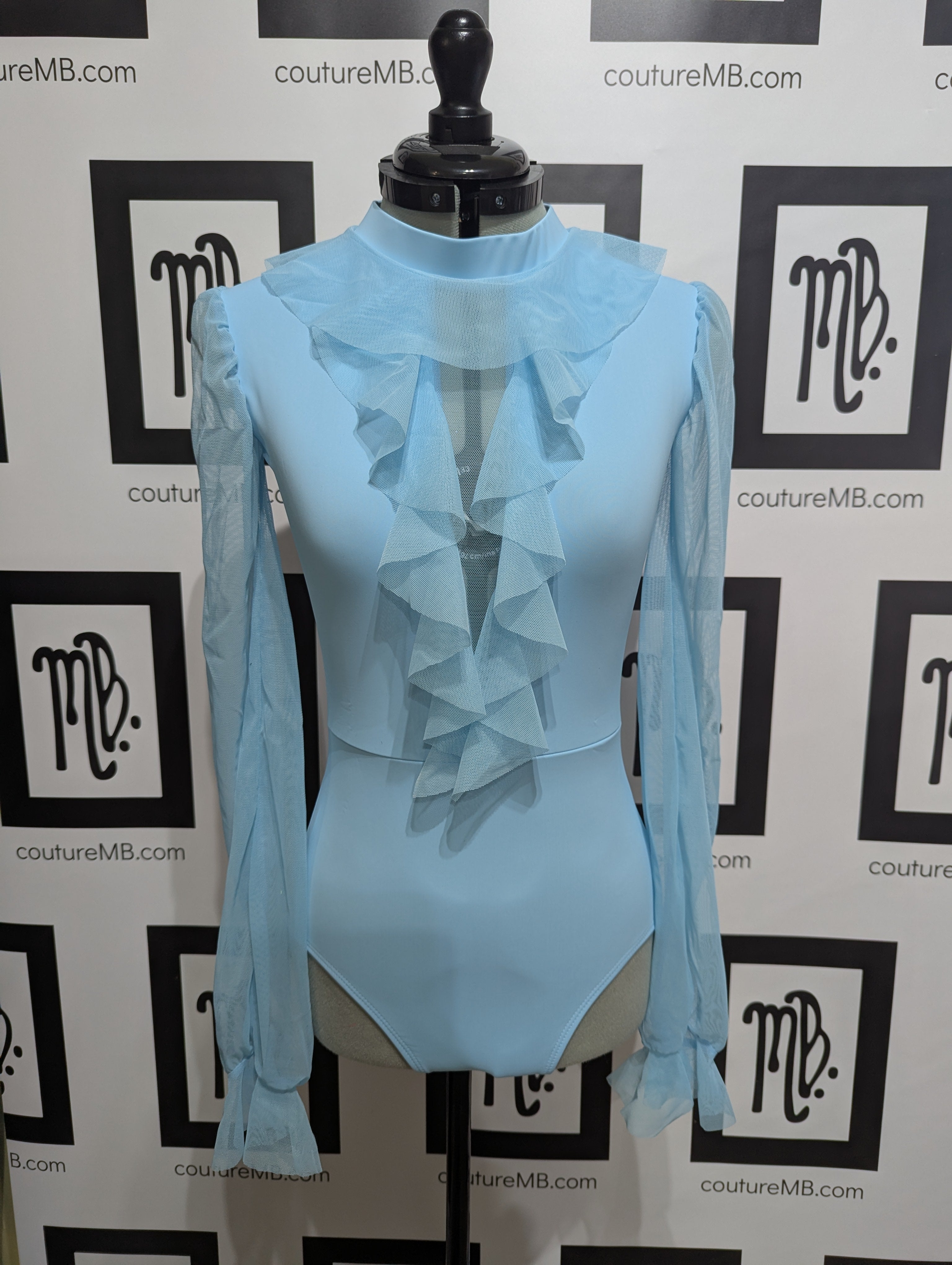 Teal turquoise MB 26 (adult small) ruffle leotard with mesh pant