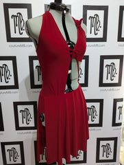 Abstract asymmetrical leotard with skirt and slit knots straps