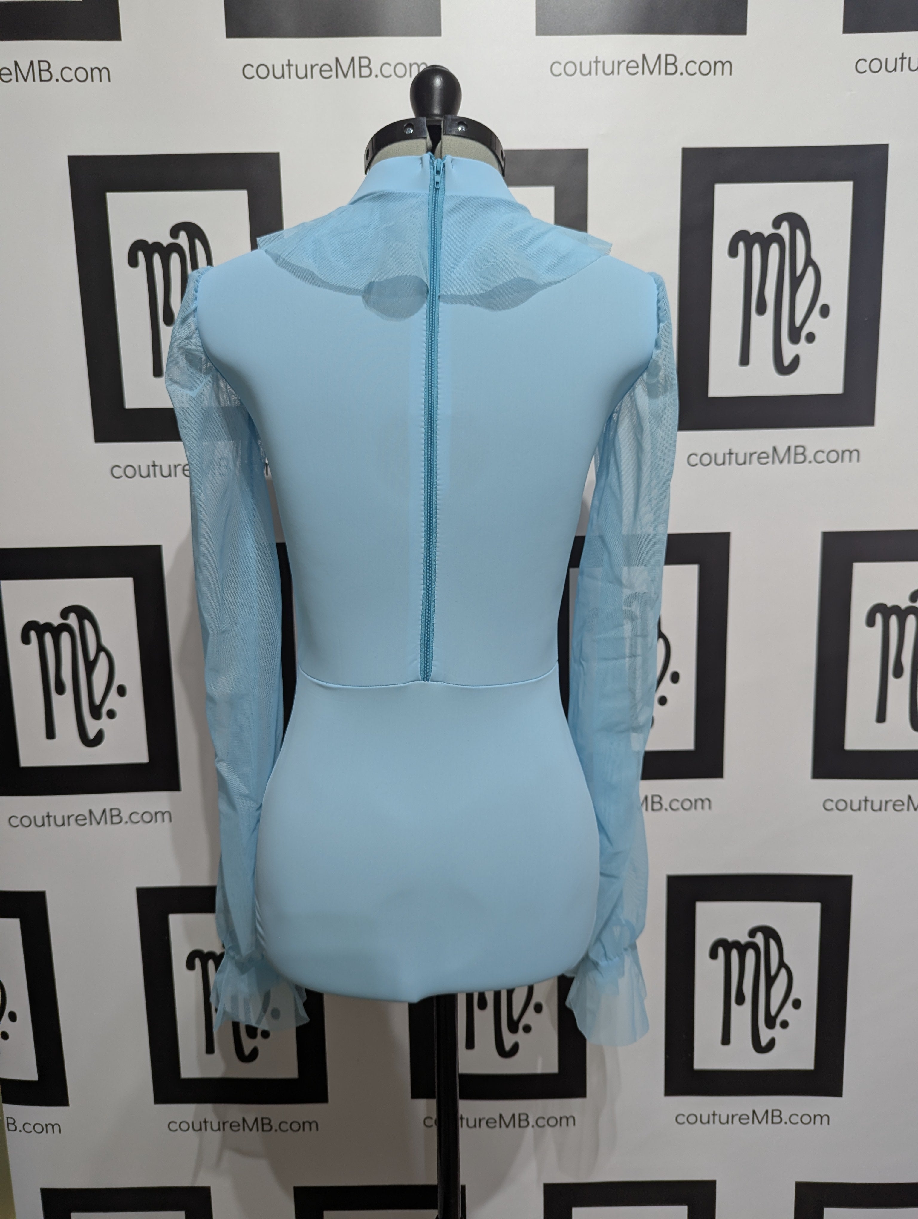 Teal turquoise MB 26 (adult small) ruffle leotard with mesh pant