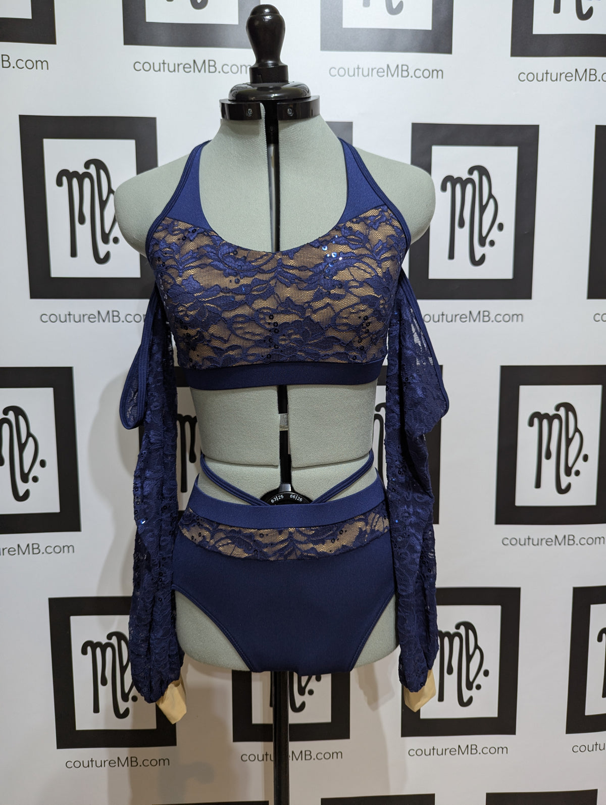 Lacey two piece with sleeves & strap