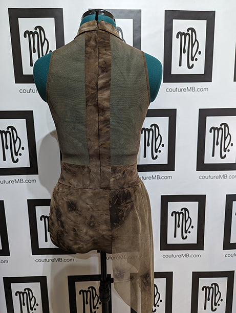 Geometrical leotard with side skirt and zipper