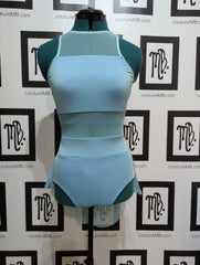 Geometric leotard with open back and skirt