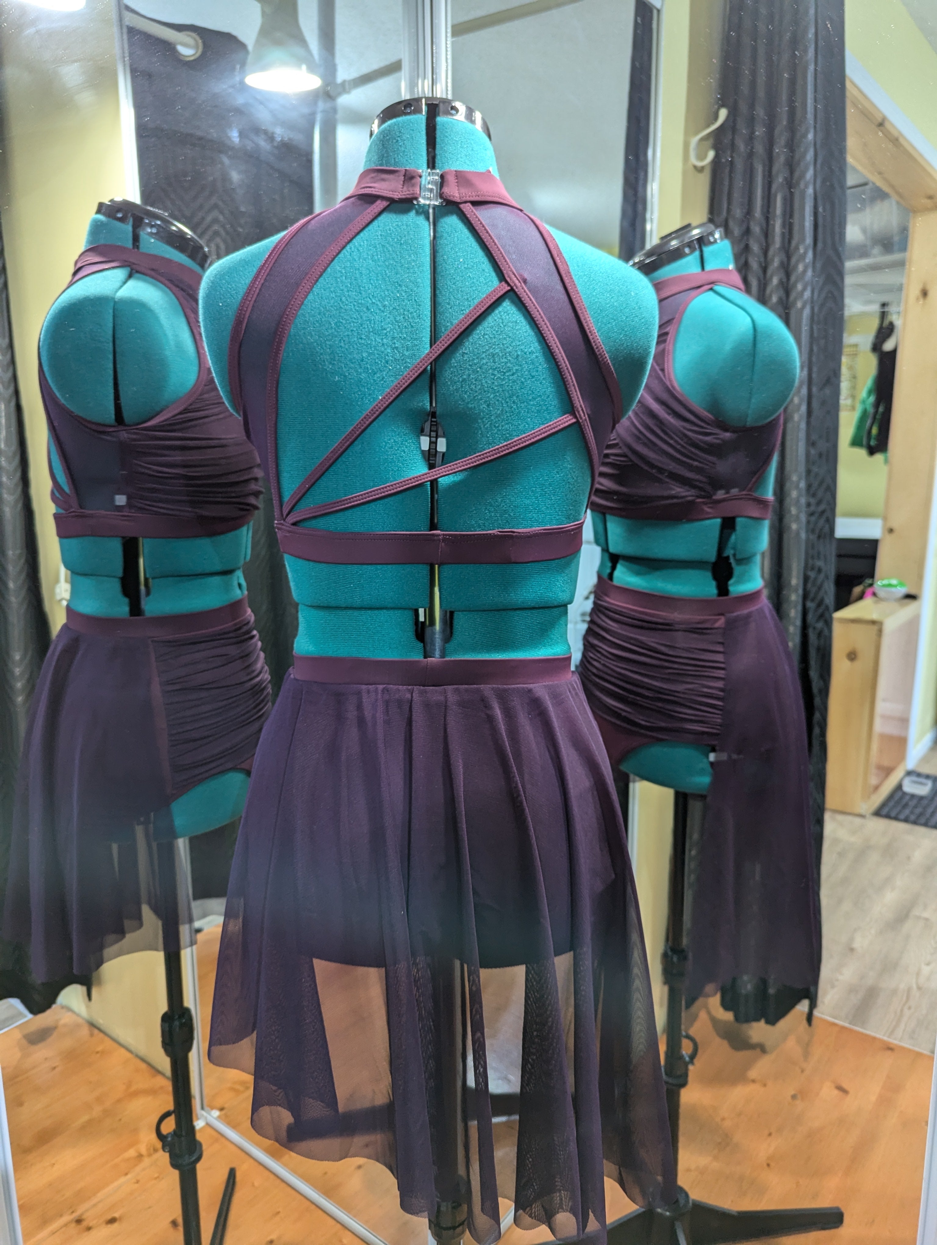 2 two piece with roushing and skirt