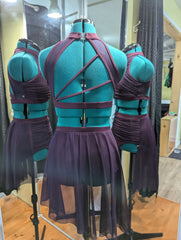 2 two piece with roushing and skirt
