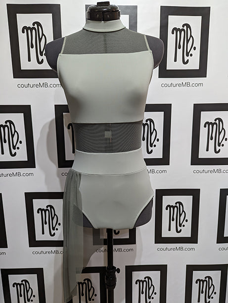 Geometrical leotard with side skirt and zipper