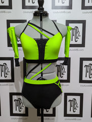 Neon strappy 2 piece with gauntlets