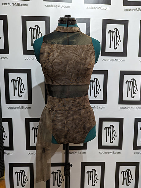 Geometrical leotard with side skirt and zipper