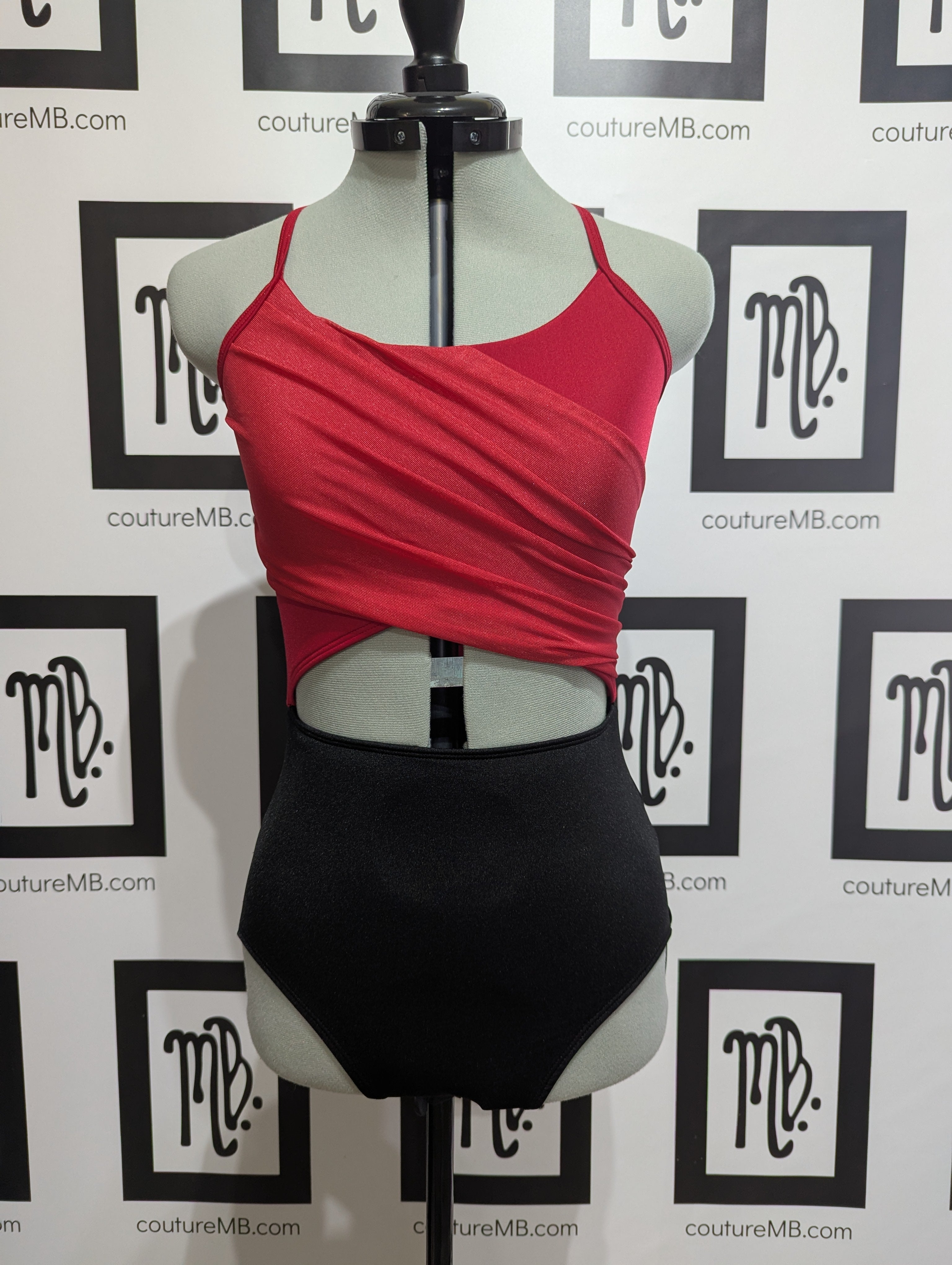 2 two color leotard with mesh overlay